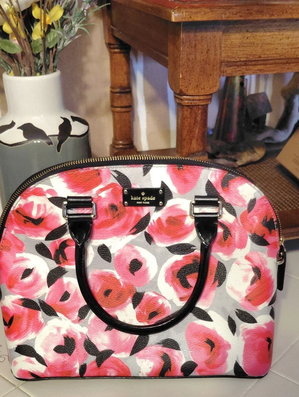 Kate Spade Handbag Carli Grove Street Printed Rose Bud Canvas Water Resistant - Picture 1 of 6
